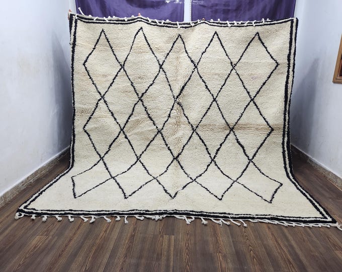 Featured listing image: Moroccan Wool Rug: Black Berber Style (Hand Tufted, Soft Texture)