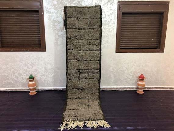 Berber Wool Rug: Cream Checkered, Plush Handmade - Natural Dye