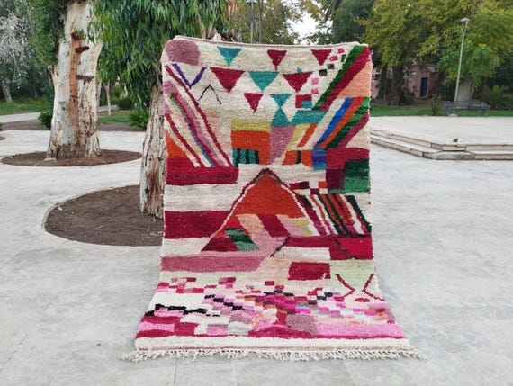Multicolor Moroccan Beni Ourain Rug - Handmade Wool Geometric Design