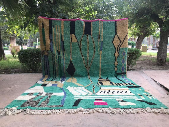 Moroccan Large Green Area Rug | Bohemian Home Decor