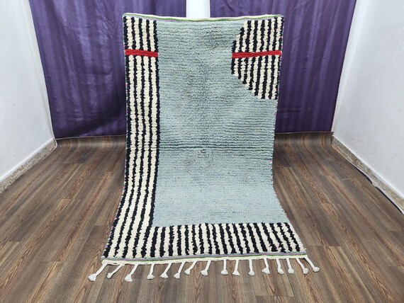 Beni Mrirt Moroccan Rug - Burgundy Border, Geometric Wool Carpet