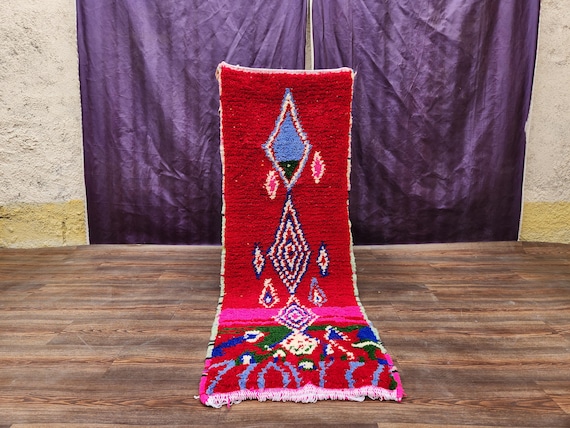 Moroccan Wool Runner Rug,red Beni Ourain (2x7 Feet)