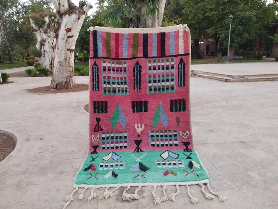 Moroccan Berber Rug - Pink Wool, Handwoven Tribal Design