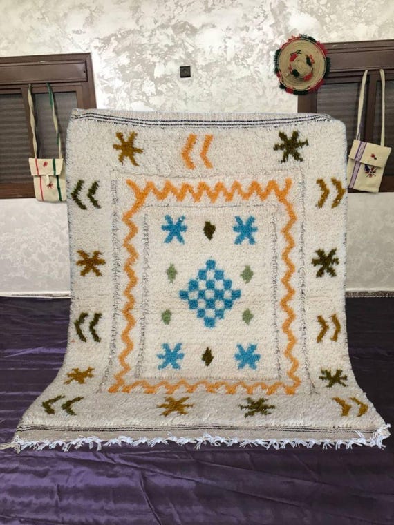 Berber Azilal Rug - Soft Moroccan Wool, Taupe and Burnt Orange