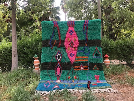 Handwoven Green Wool Moroccan Rug – Berber Living Room Decor