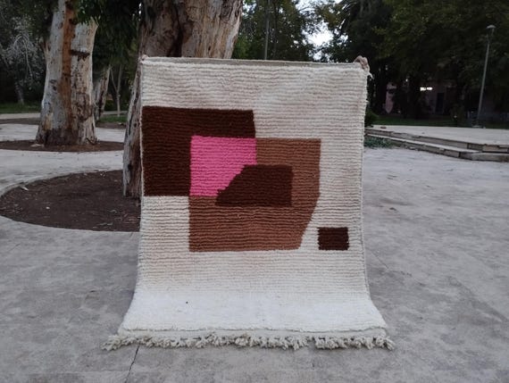 Berber Wool Rug - Colorful Orange and Blue Checkerboard