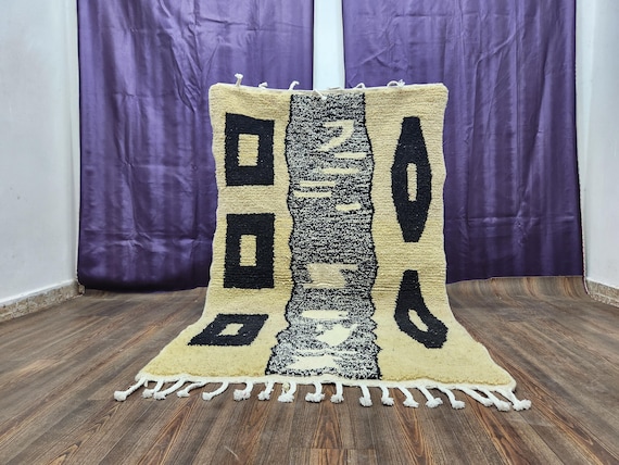 Handwoven Black Moroccan Rug - Unique Boho Home Decor