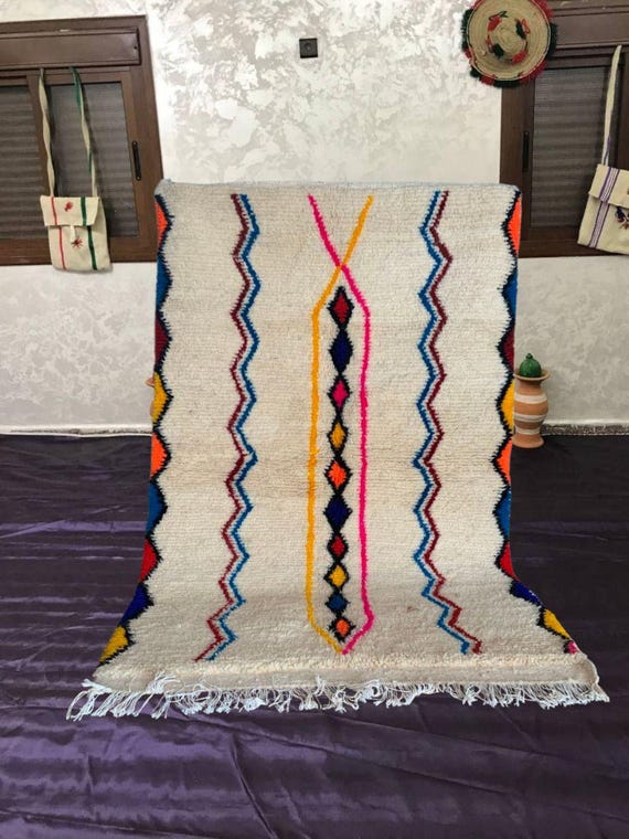 Handmade Boujaad Wool Moroccan Rug: Colorful Berber Carpet, Shaggy Texture