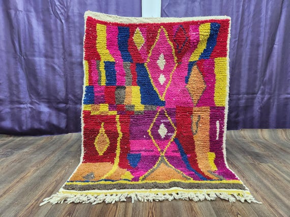 Berber Rug: Soft Wool Striped Design (Pink and Black, 9x12 ft)