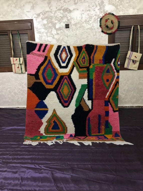 Moroccan Wool Rug: Pastel Colors, Cream Base - Hand-Knotted Shag