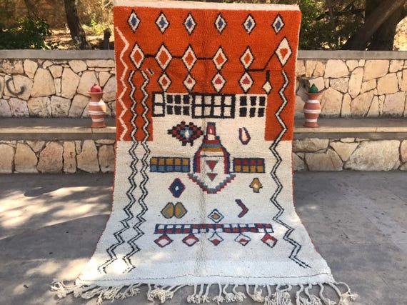 Moroccan Berber Rug: Burnt Orange Geometric Design (Handwoven Wool)