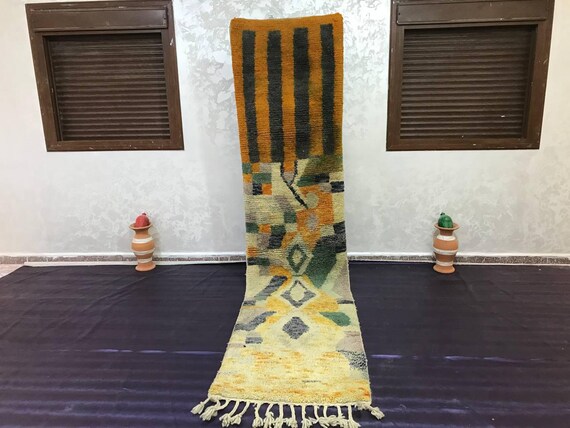 Moroccan Wool Runner Rug, Orange Stripes, Handcrafted (Custom Sizes Available)