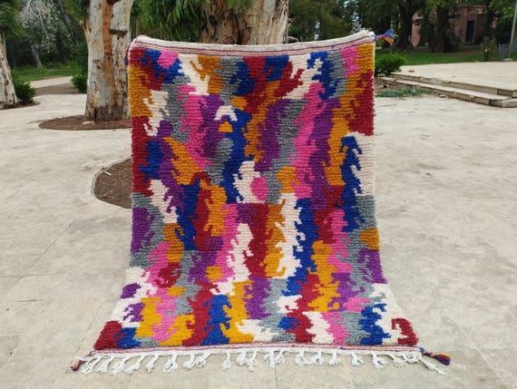 Moroccan Berber Rug: Multicolor Wool - Handmade, Soft Texture