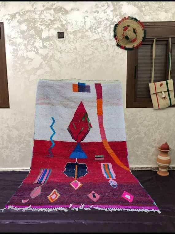 Handmade Moroccan Boujaad Rug - Red Wool, Cozy Shag Texture