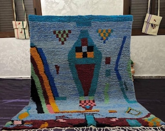 ボホシックラグ ハンドメイド モロッコ ブジャード：ブルー