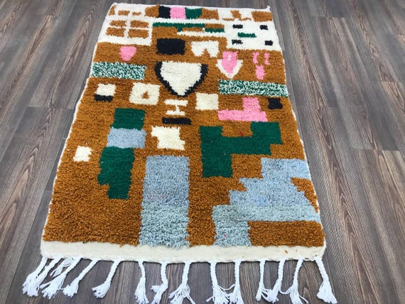 Berber Wool Rug: Handmade Moroccan Boujaad - Colorful Geometric Design