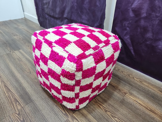 Chic Pink Checkered Pouf - Stylish Home Decor Accent