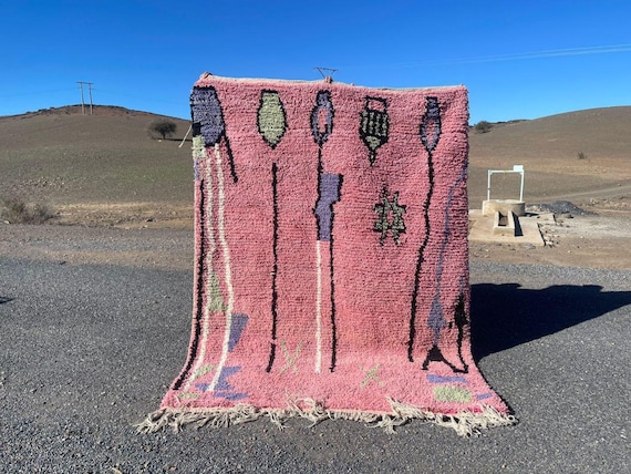 custom moroccan wool berber rug 9x12,hand knotted wool pink