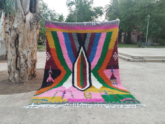 Moroccan Wool Rug - Multicolored Boujaad, Hand-Knotted 5x8