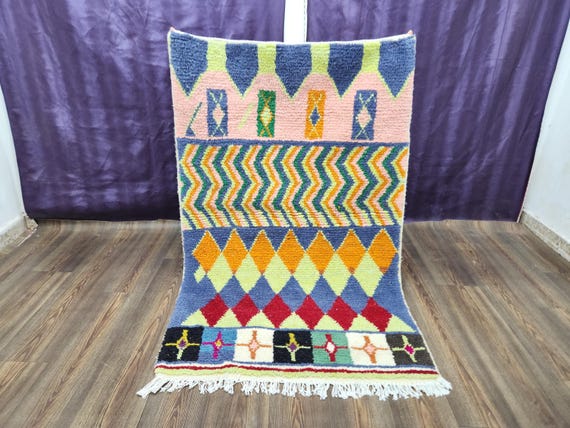 Moroccan Berber Rug: Colorful Wool Handwoven - Boho Style
