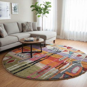 Moroccan Round Rug: Colorful Handmade Wool (Large, Vibrant Tapis)