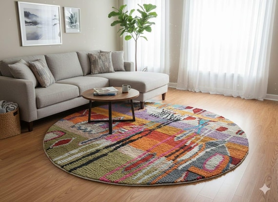 Moroccan Round Rug: Colorful Handmade Wool (Large, Vibrant Tapis)