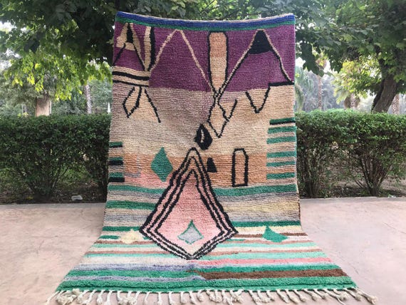 Handwoven Wool Moroccan Rug, Colorful Abstract Boho Floor Decor, bohemian home decor