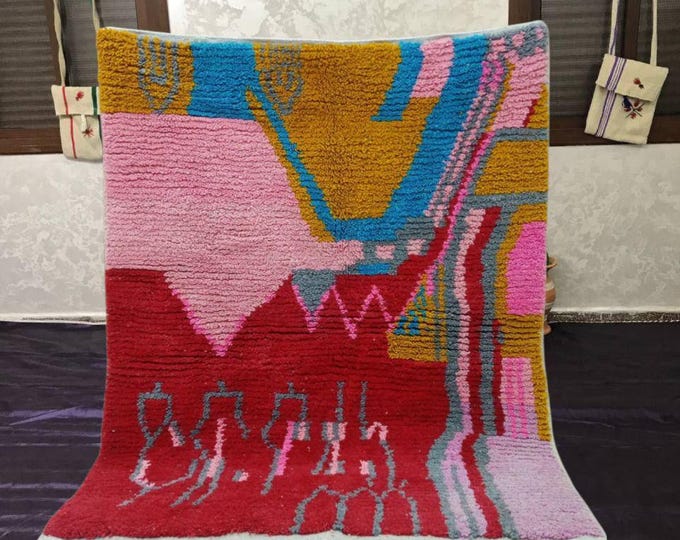 Featured listing image: Handmade Red & Pink Berber Wool Rug: 200x300 cm Amazigh Design