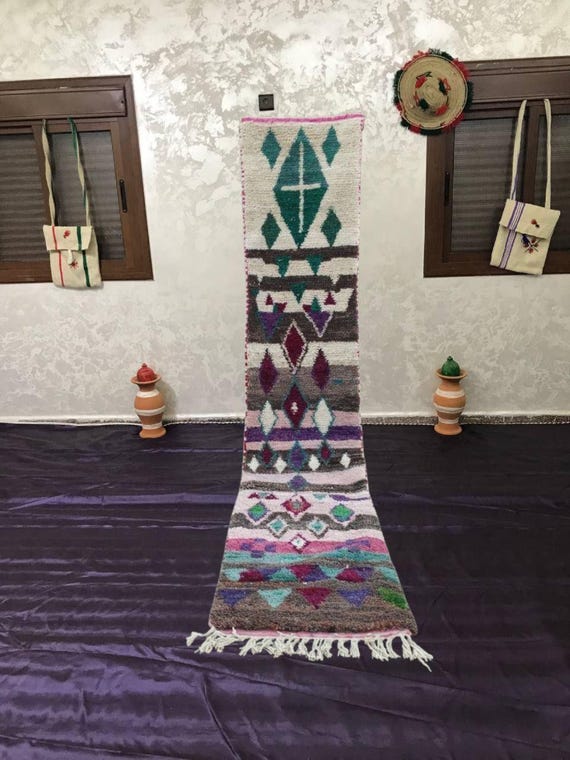 Berber Wool Runner Rug, Colorful Diamond Pattern (Handwoven, Custom Sizes)