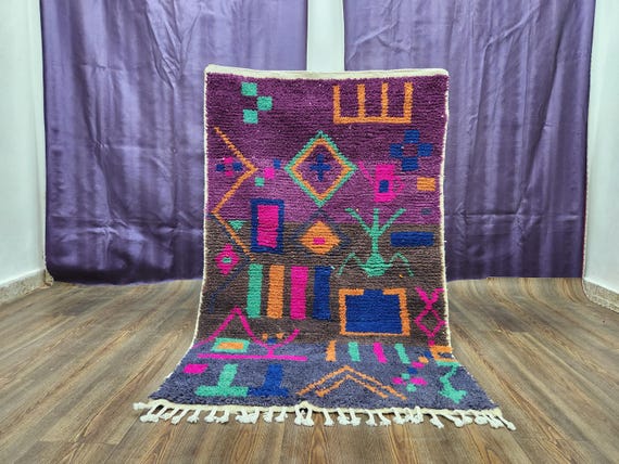 Berber Wool Rug: Blue Geometric Pattern, Large 10x14 Feet