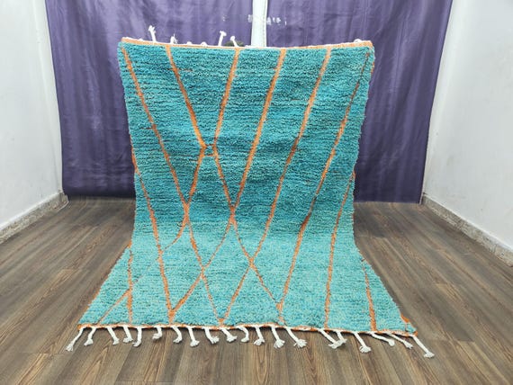 Artisan Blue And Orange Moroccan Rug | Handwoven Warmth & Bold Design
