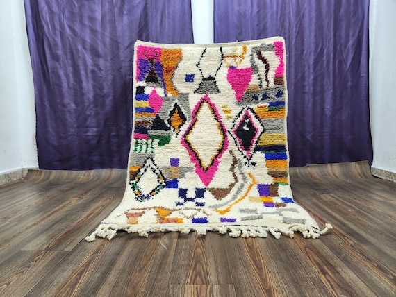 Soft Wool Berber Rug: Handmade Moroccan Azilal, 8x10 Area Carpet