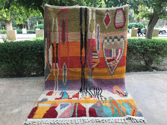 Unique Multicolor Wool Rug | Artisan Handmade Wool Floor Covering