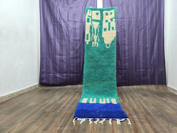 Moroccan Beni Ourain Runner: Wool Floor Rug (2x9 Feet Handmade)