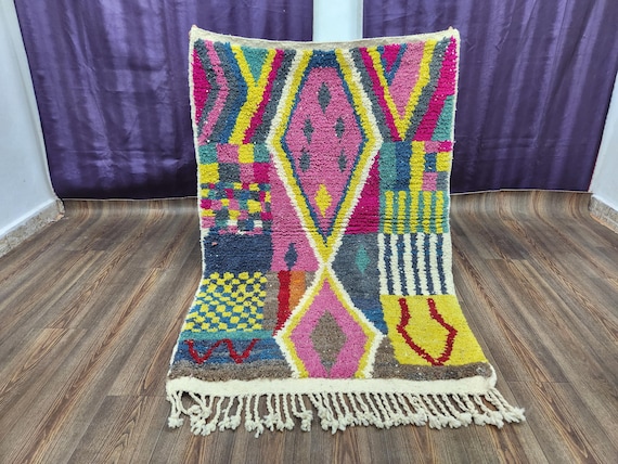Moroccan Berber Wool Rug, Colorful Runner (7 Feet Long)