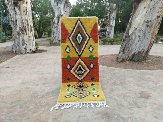 Handmade Berber Wool Rug: Terracotta Boho, Soft Shaggy Texture