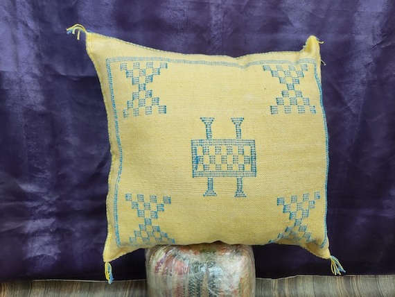 Moroccan Kilim Pouf: Handwoven Wool, Vibrant Orange Tones