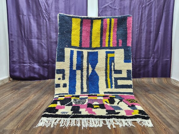 Handmade Moroccan Rug - Colorful Abstract Geometric Wool Carpet