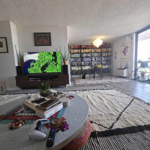 Moroccan Berber Wool Rug - Handmade Boho with Black Details