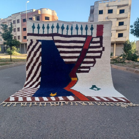 Plush blue Moroccan Berber Rug - Handwoven Wool Mriarat