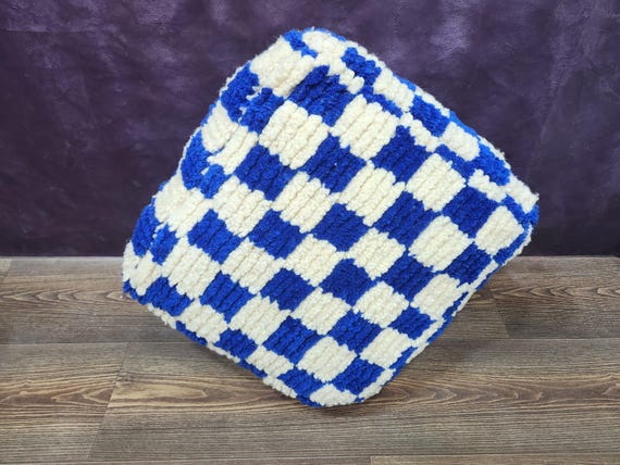 Checkered Pouf in blue, Blue & White – Stylish Accent