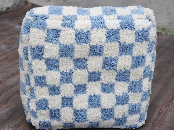 Checkered Pouf in Red, Blue & White – Stylish Accent