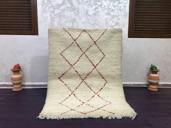 Moroccan Berber Rug: Cream and Red Azilal Wool Design