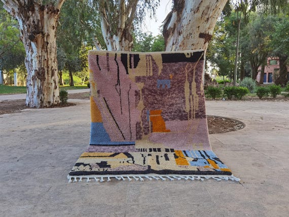 Berber Wool Rug, Moroccan Beni Ourain (Handwoven, Burgundy 8x10 ft)