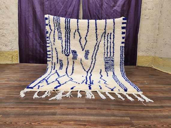 Artisan Blue And white Moroccan Rug | Handwoven Warmth & Bold Design