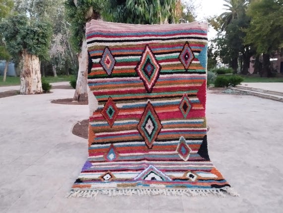 Large Geometric Moroccan Berber Rug, Handmade Wool Carpet
