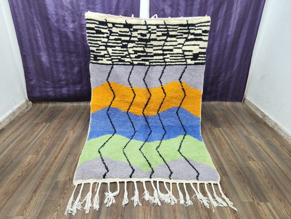 Bohemian Moroccan Wool Rug: Handwoven Boujaad Geometric Design