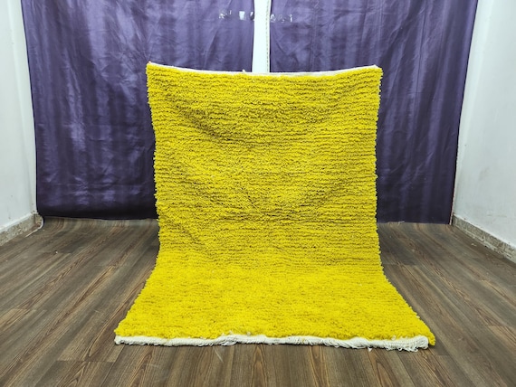 Moroccan Wool Rug, Mustard Geometric Berber (Hand-Knotted, 8x11)