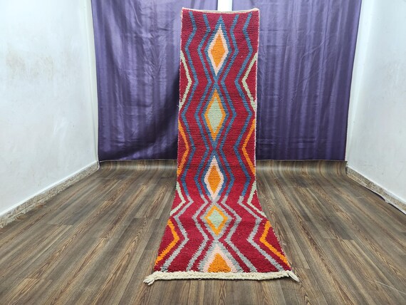Berber Runner Rug: Handwoven Wool, Bold Red Patterns (5x10)