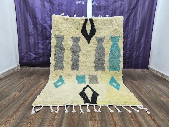 Moroccan Wool Runner Rug - Colorful Geometric Pattern, Handmade 8x10